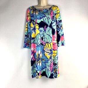 Lilly Pulitzer Marlowe Multicolor Floral Print 3/4 Sleeve Cotton Dress Women's L